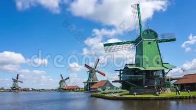 荷兰Zaanse Schans的风车视频延时